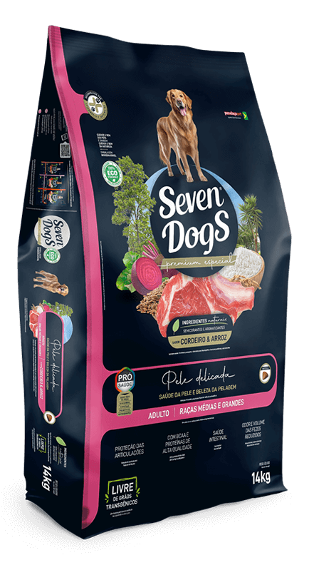 SEVEN DOGS, ADULTOS RAÇAS MÉDIAS E GRANDES CORDEIRO 14KG