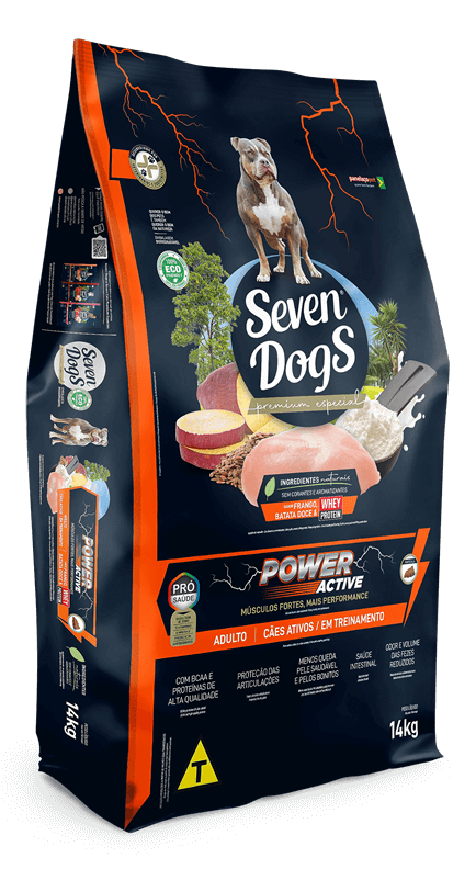 SEVEN DOGS POWER ACTIVE, FRANGO, BATATA DOCE WHEY PRO 14KG